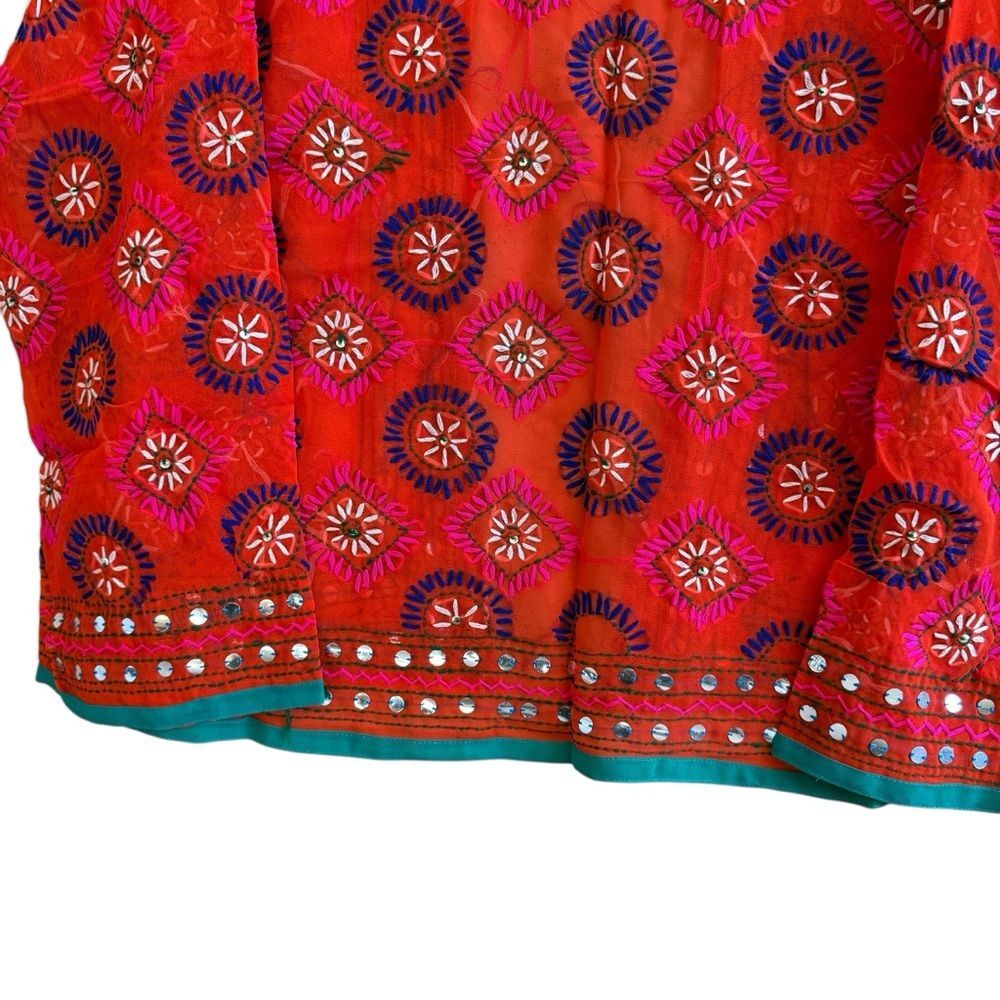 NWT Rhea Vibrant Rhea Red Hand-Embroidered Women's Kimono Style Sheer Jacket- OS - Picture 6 of 8